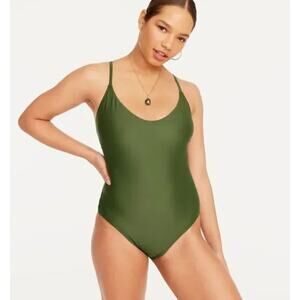 J Crew Scoopneck One-Piece Swimsuit in Safari Green Plus 22 Swim Pool Beach